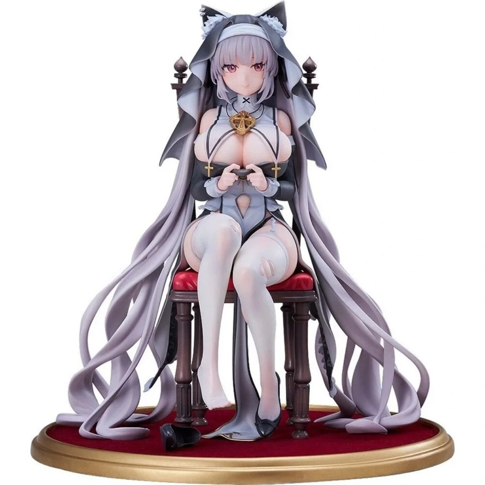 Lavender-Haired Catgirl Figure Seated on Red Velvet Chair
